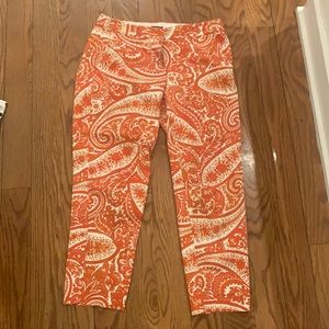 J Crew Women’s Ankle Pant in Orange Paisley Size 2 City Fit Stretch